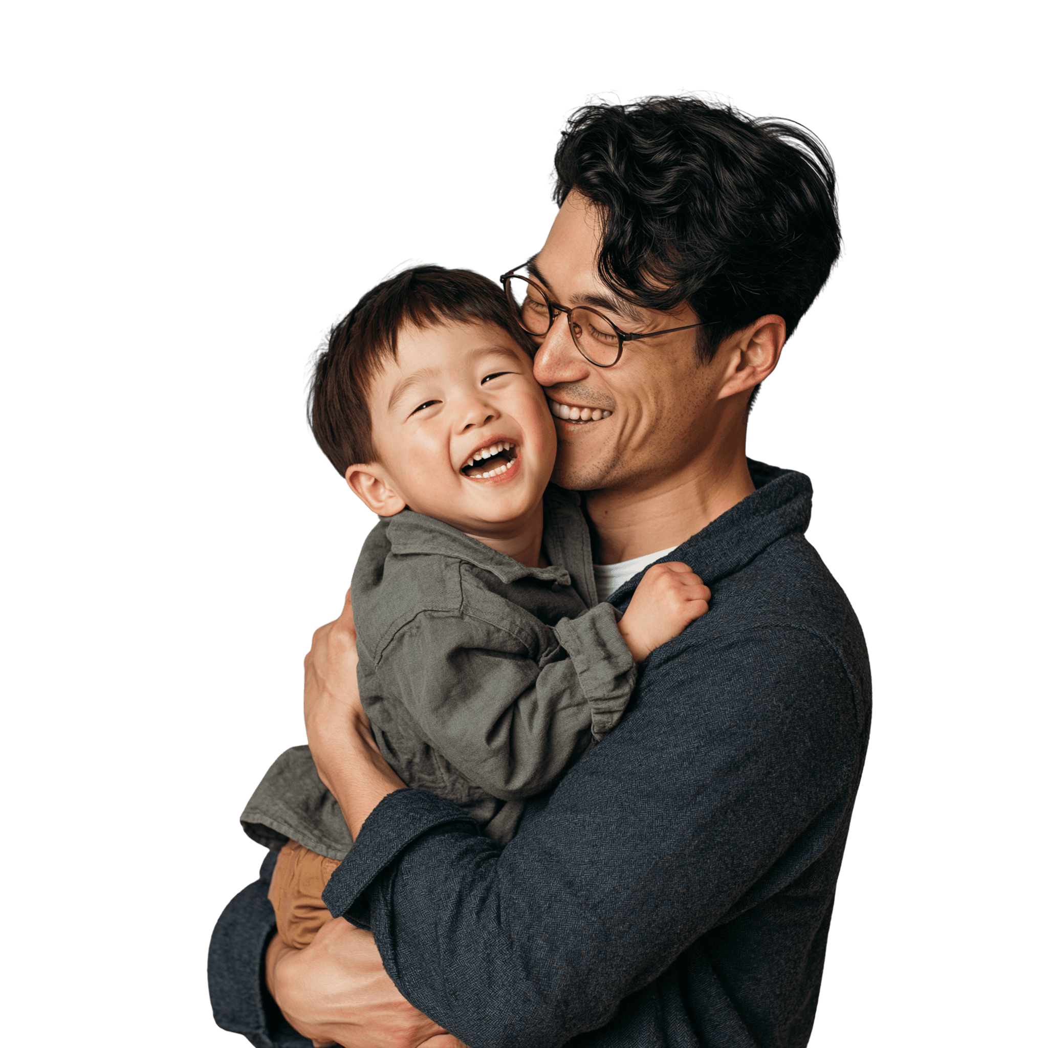 A father holding his laughing son